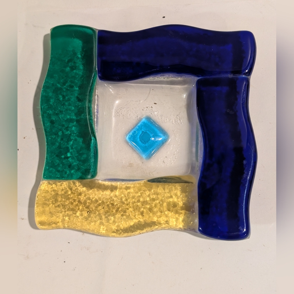 Miniature Handmade Fused Art Glass Trinket Dish, Italy